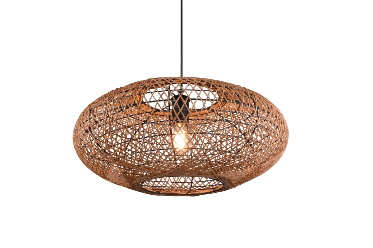 Hedda Ø52 Nature suspension De Trio Lighting - La lampe d&eacute;corative HEDDA cr&eacute;e des contrastes passionnants et illumine les pi&egrave;ces avec son tissage en sisal, qui projette un motif de lumi&egrave;re et d'ombre sur la surface.