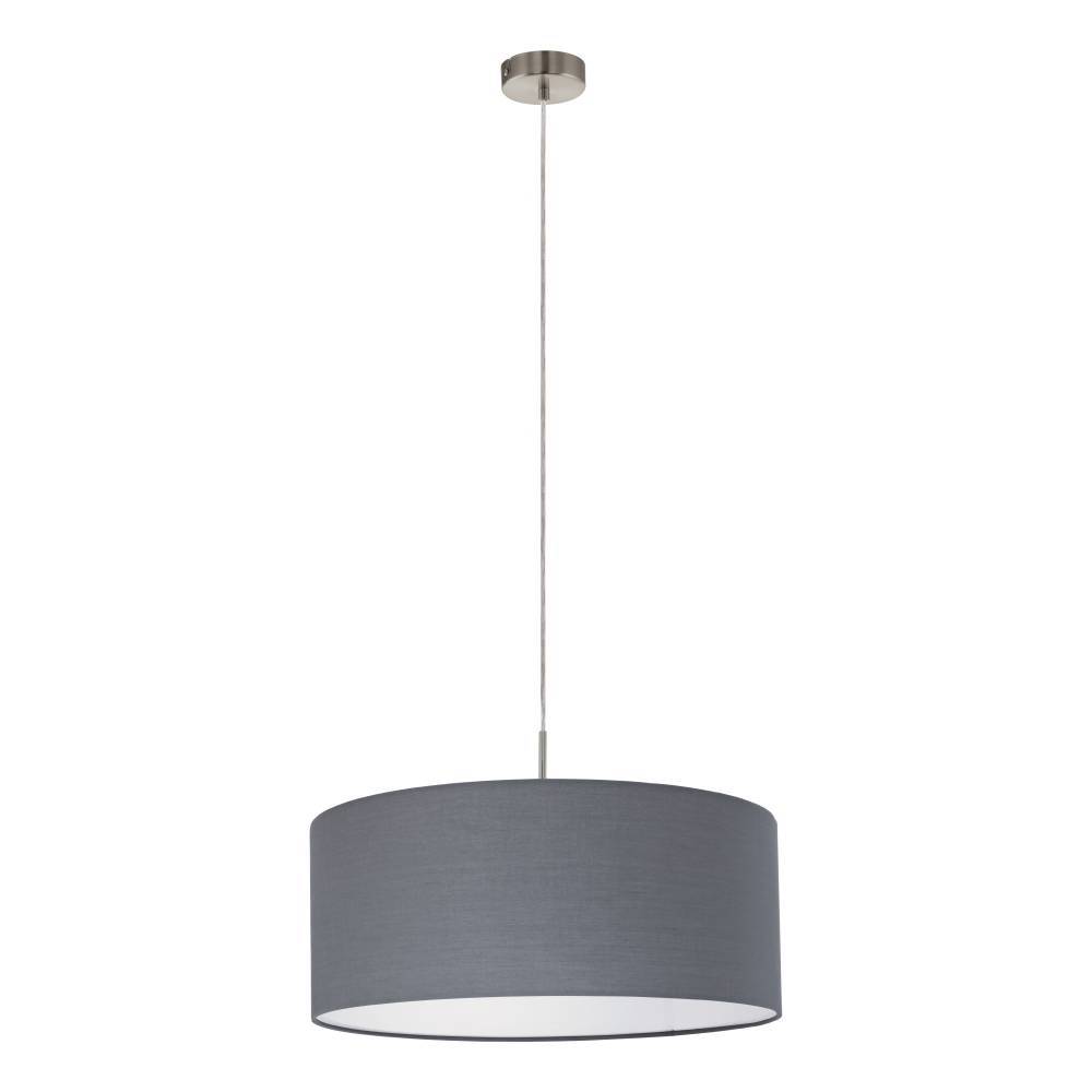 Pasteri Ø53 Gris suspension De Eglo - Dot&eacute; d'un abat-jour en textile gris et d'une &eacute;l&eacute;gante suspension en m&eacute;tal, il s'int&egrave;gre parfaitement aussi bien dans le salon que dans la salle &agrave; manger.