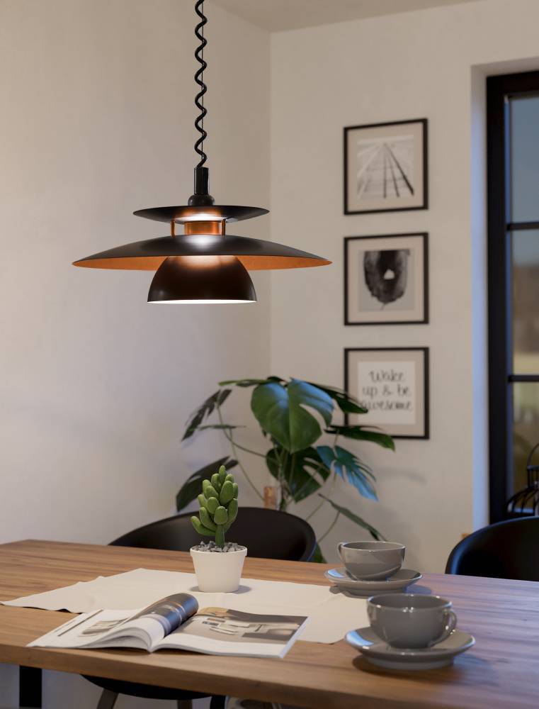 Brenda Ø43 Noir suspension De Eglo - Grâce à la suspension flexible, vous pouvez facilement régler la hauteur pour qu'elle s'adapte parfaitement à votre pièce.