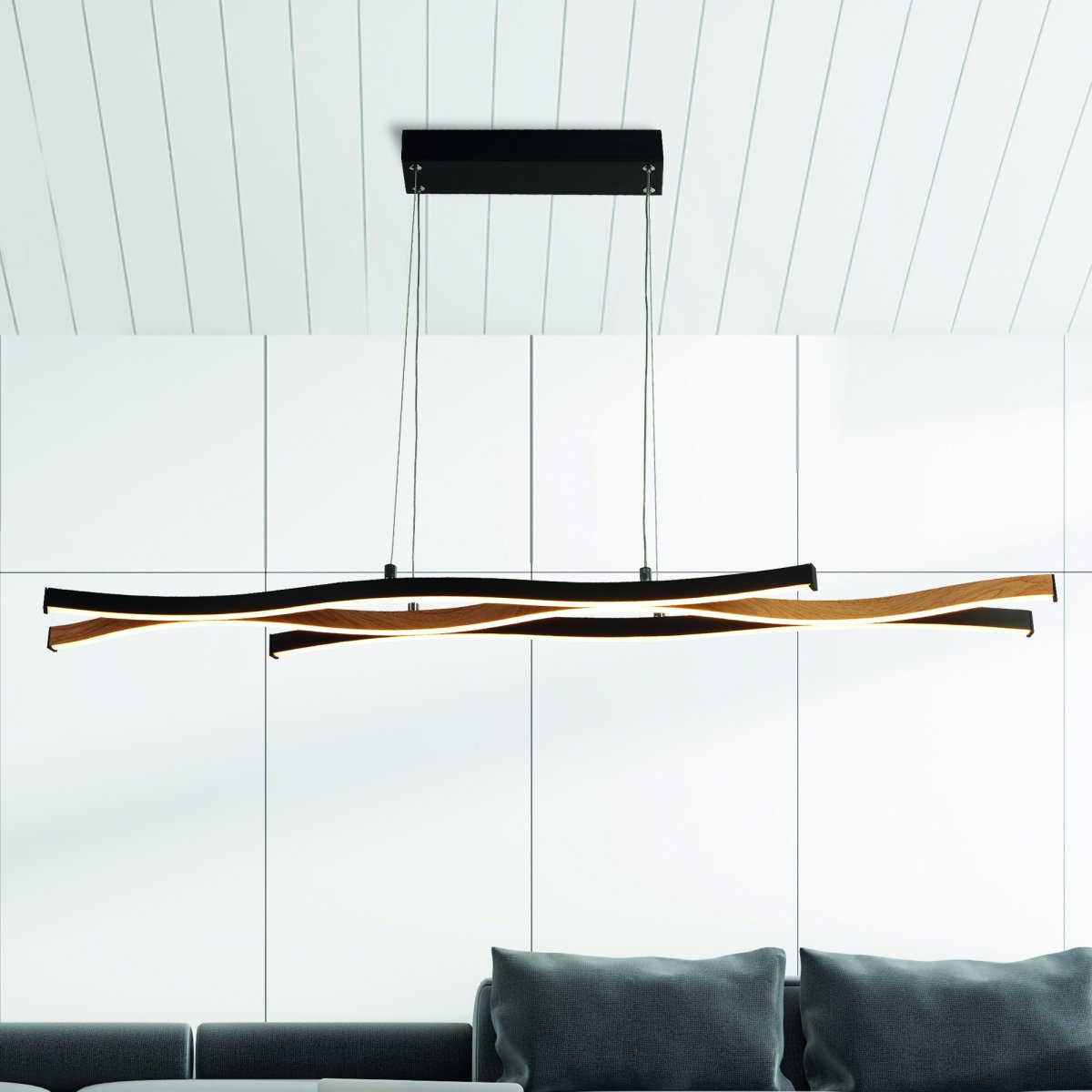 Bloom 108cm Noir suspension De Searchlight - La suspension Bloom en métal noir et aspect bois est un détail intérieur impressionnant qui allie style et fonctionnalité et met en valeur votre salon ou votre salle à manger.