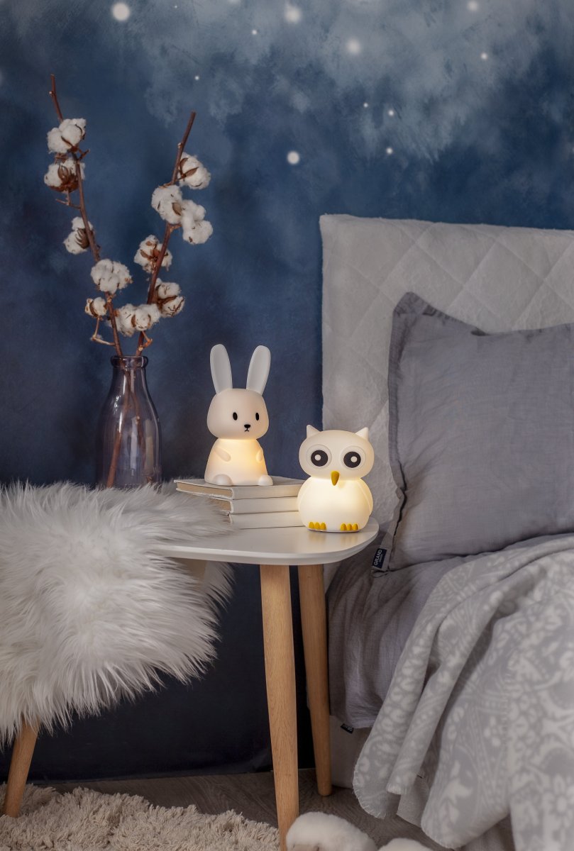 Owl Blanc lampe pour enfant De Star Trading - Sa batterie se recharge complètement en 2,5 à 3 heures environ et offre une autonomie de 9 à 10 heures.