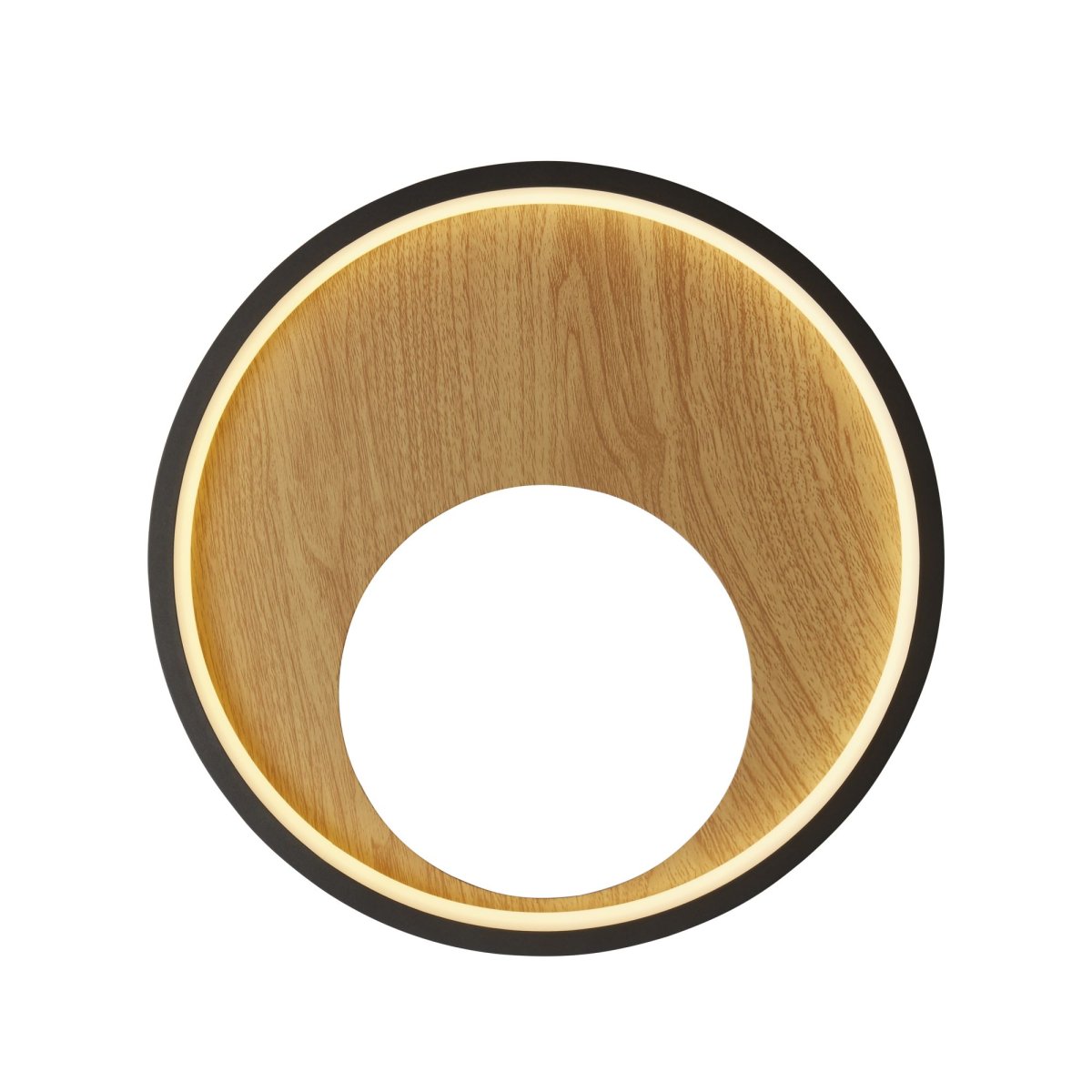 Curio Ø30 Noir/bois applique murale De Searchlight - Le cadre mat en forme d'anneau confère à l'applique une touche d'élégance qui s'harmonise avec de nombreux styles de décoration.