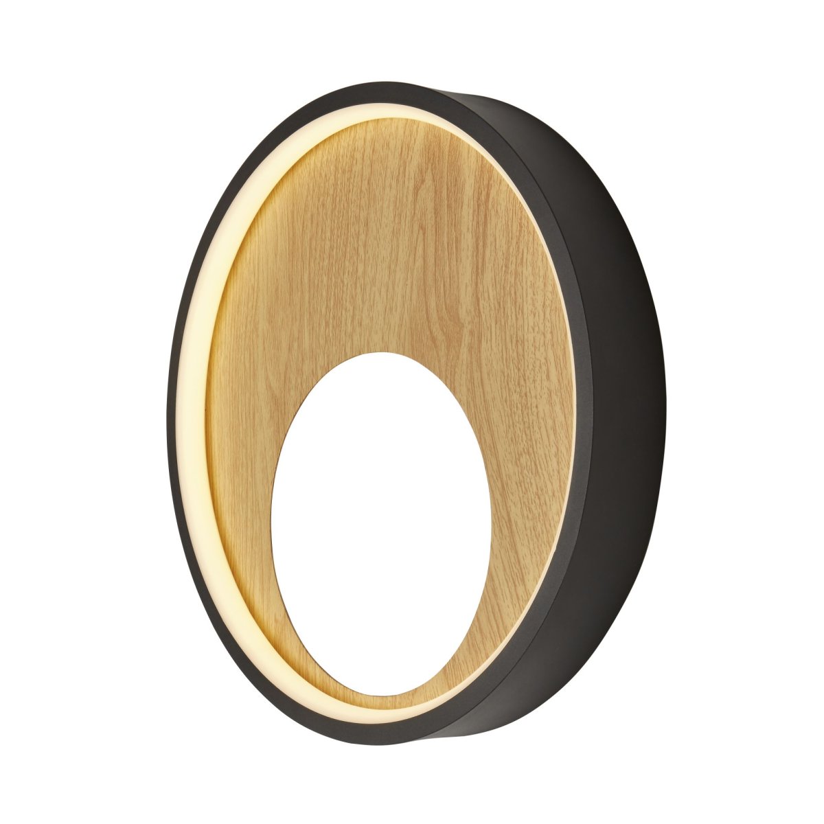 Curio Ø30 Noir/bois applique murale De Searchlight - Le cadre mat en forme d'anneau confère à l'applique une touche d'élégance qui s'harmonise avec de nombreux styles de décoration.