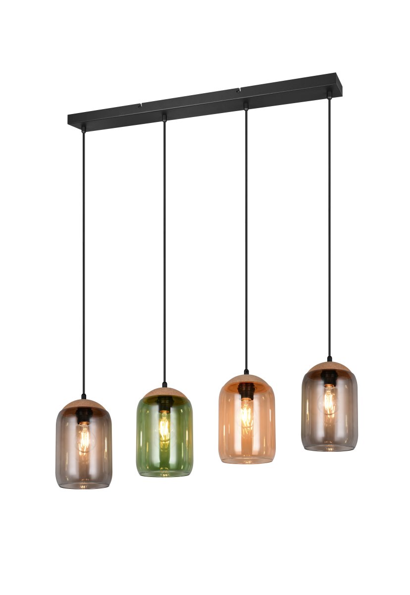 Cork 90cm Multicolore suspension De Trio Lighting - Le mélange de matériaux composé de liège, de verre et de métal assure un équilibre parfait entre le design moderne et la beauté de la nature, créant un environnement calme et harmonieux.