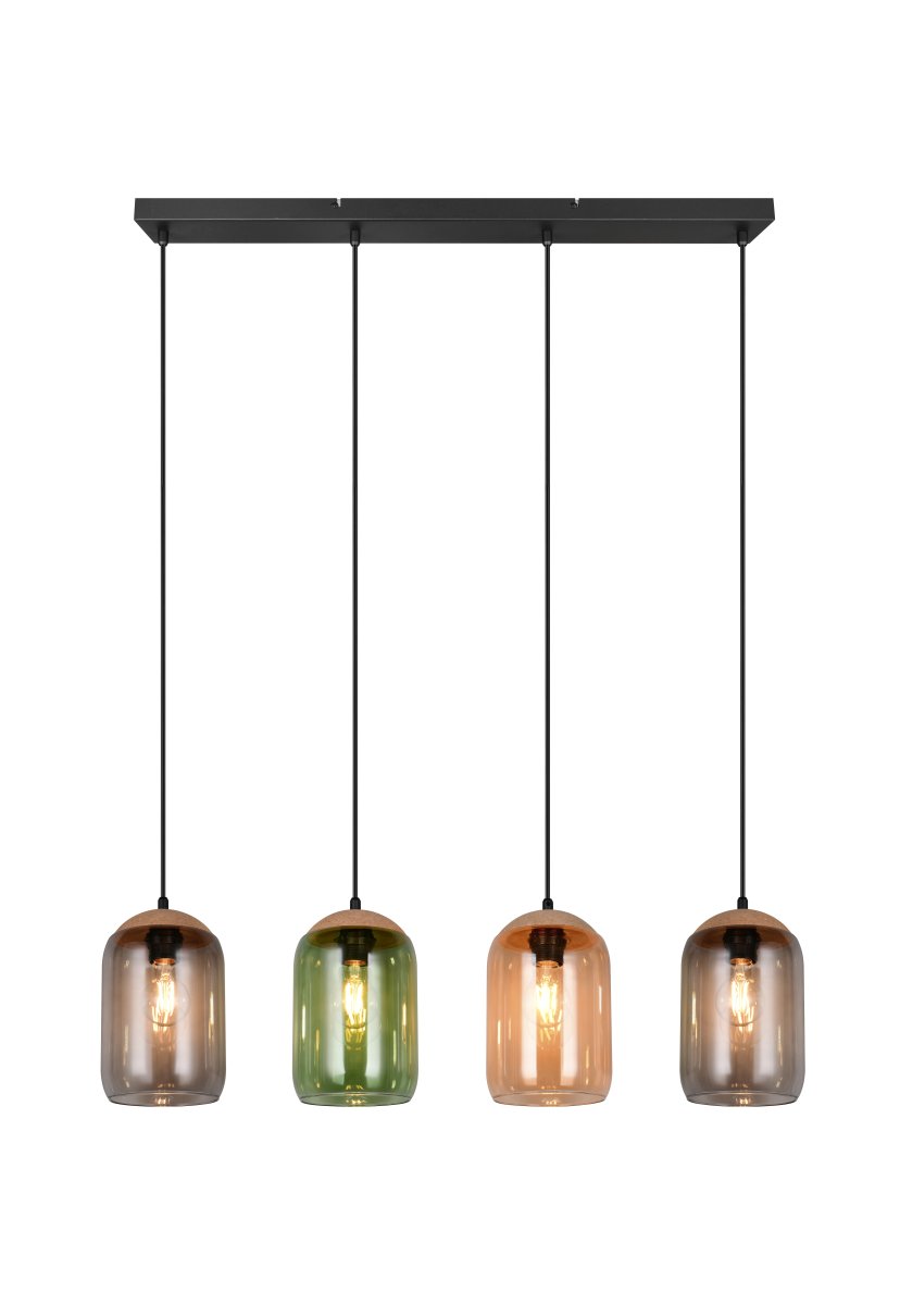 Cork 90cm Multicolore suspension De Trio Lighting - Le mélange de matériaux composé de liège, de verre et de métal assure un équilibre parfait entre le design moderne et la beauté de la nature, créant un environnement calme et harmonieux.