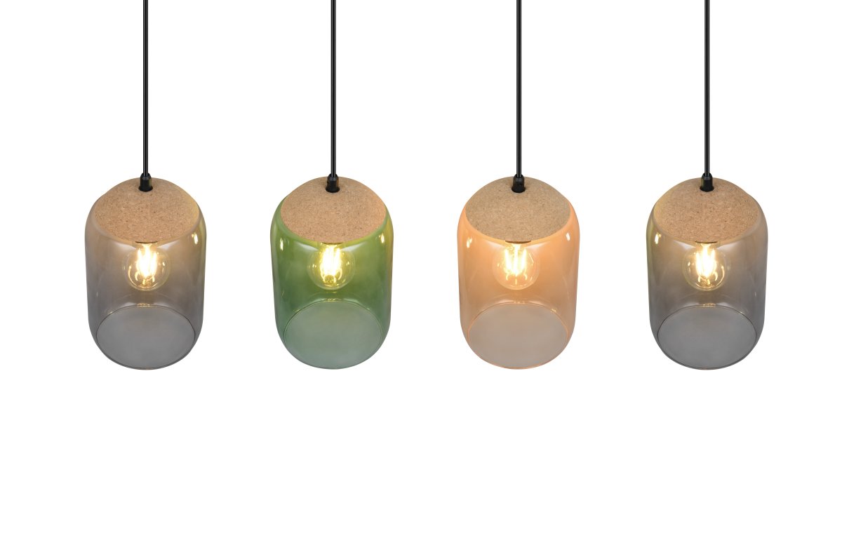 Cork 90cm Multicolore suspension De Trio Lighting - Le mélange de matériaux composé de liège, de verre et de métal assure un équilibre parfait entre le design moderne et la beauté de la nature, créant un environnement calme et harmonieux.