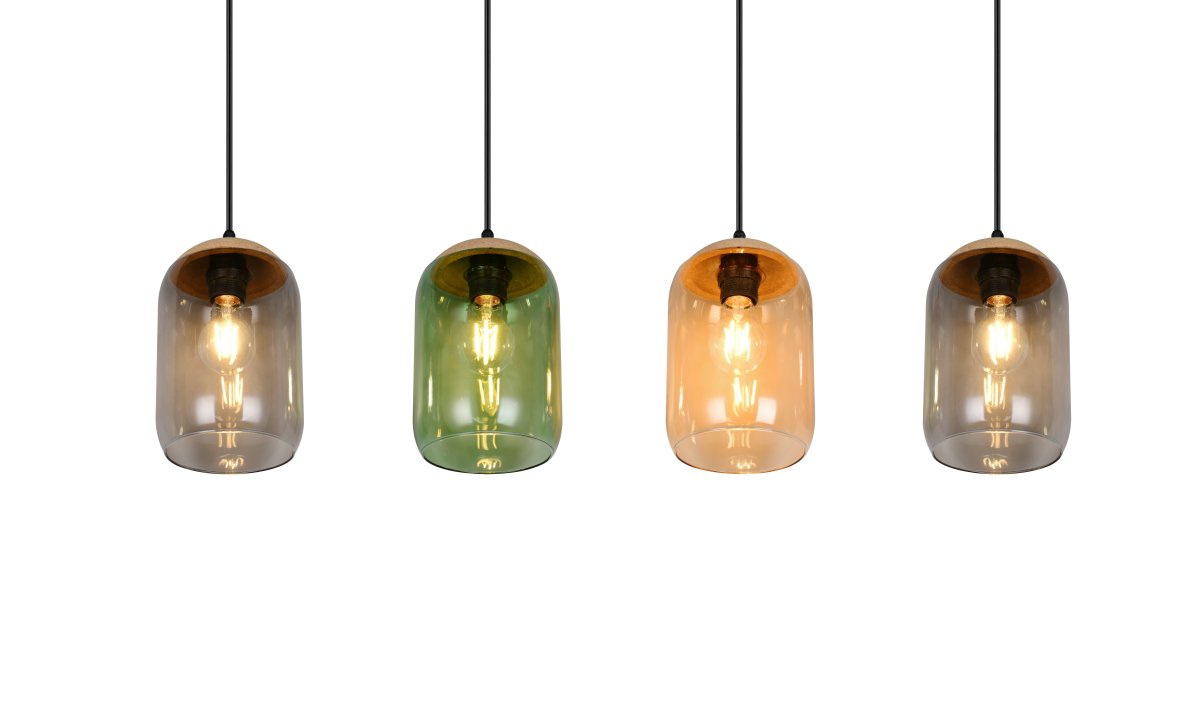Cork 90cm Multicolore suspension De Trio Lighting - Le mélange de matériaux composé de liège, de verre et de métal assure un équilibre parfait entre le design moderne et la beauté de la nature, créant un environnement calme et harmonieux.