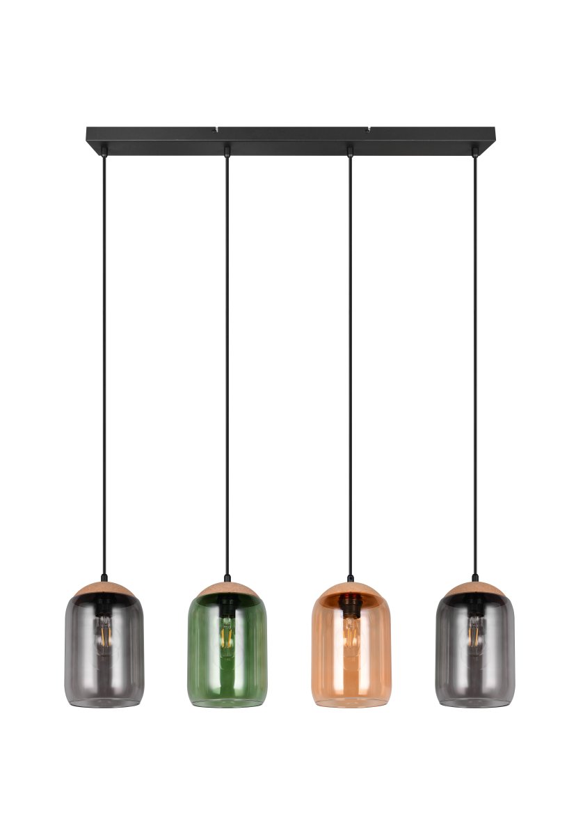 Cork 90cm Multicolore suspension De Trio Lighting - Le mélange de matériaux composé de liège, de verre et de métal assure un équilibre parfait entre le design moderne et la beauté de la nature, créant un environnement calme et harmonieux.