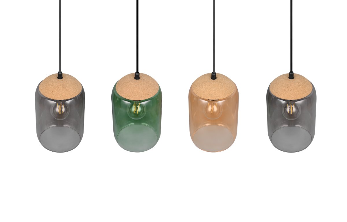 Cork 90cm Multicolore suspension De Trio Lighting - Le mélange de matériaux composé de liège, de verre et de métal assure un équilibre parfait entre le design moderne et la beauté de la nature, créant un environnement calme et harmonieux.