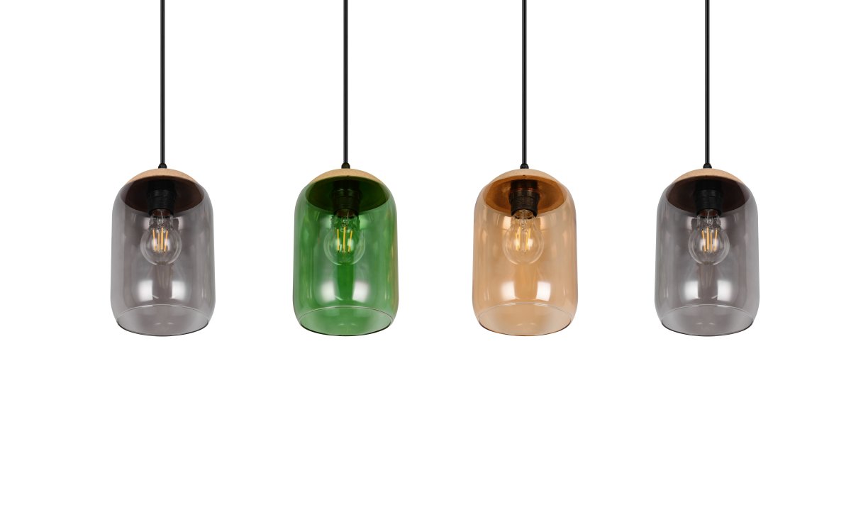 Cork 90cm Multicolore suspension De Trio Lighting - Le mélange de matériaux composé de liège, de verre et de métal assure un équilibre parfait entre le design moderne et la beauté de la nature, créant un environnement calme et harmonieux.