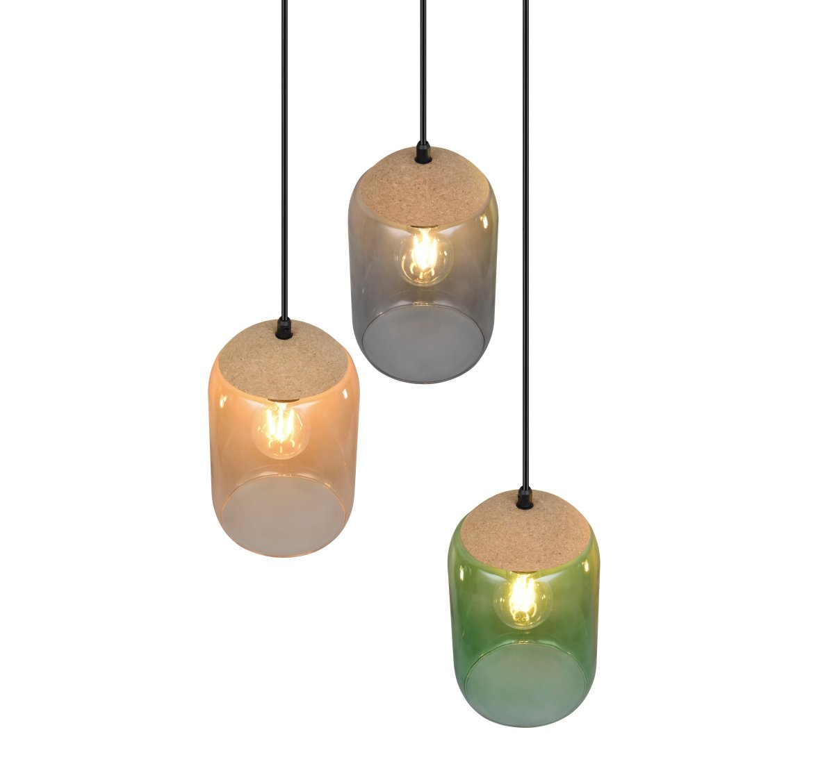 Cork Ø30 Multicolore suspension De Trio Lighting - Le m&eacute;lange de mat&eacute;riaux compos&eacute; de li&egrave;ge, de verre et de m&eacute;tal souligne l'&eacute;quilibre entre le design moderne et la beaut&eacute; de la nature - parfait pour cr&eacute;er un environnement calme et atmosph&eacute;rique.