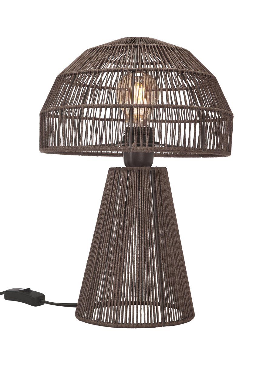 Porcini 37cm Brun lampe de table De PR Home - La lampe de table Porcini est une lampe artisanale fabriquée à partir d'un cadre en métal enveloppé à la main de fil brillant, permettant à la lumière de filtrer finement à travers les fils.