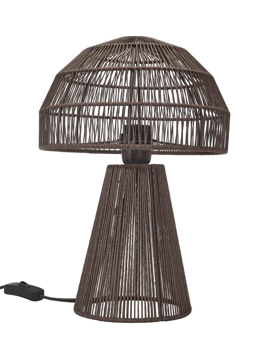 Porcini 37cm Brun lampe de table De PR Home - La lampe de table Porcini est une lampe artisanale fabriquée à partir d'un cadre en métal enveloppé à la main de fil brillant, permettant à la lumière de filtrer finement à travers les fils.