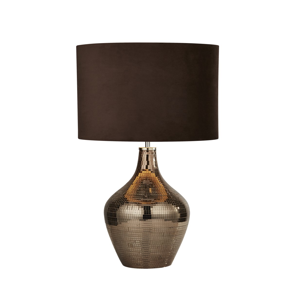 Disco 54cm Brun lampe de table De Searchlight - Cette lampe de table exclusive allie glamour et &eacute;l&eacute;gance avec sa base r&eacute;fl&eacute;chissante et son abat-jour marron assorti.