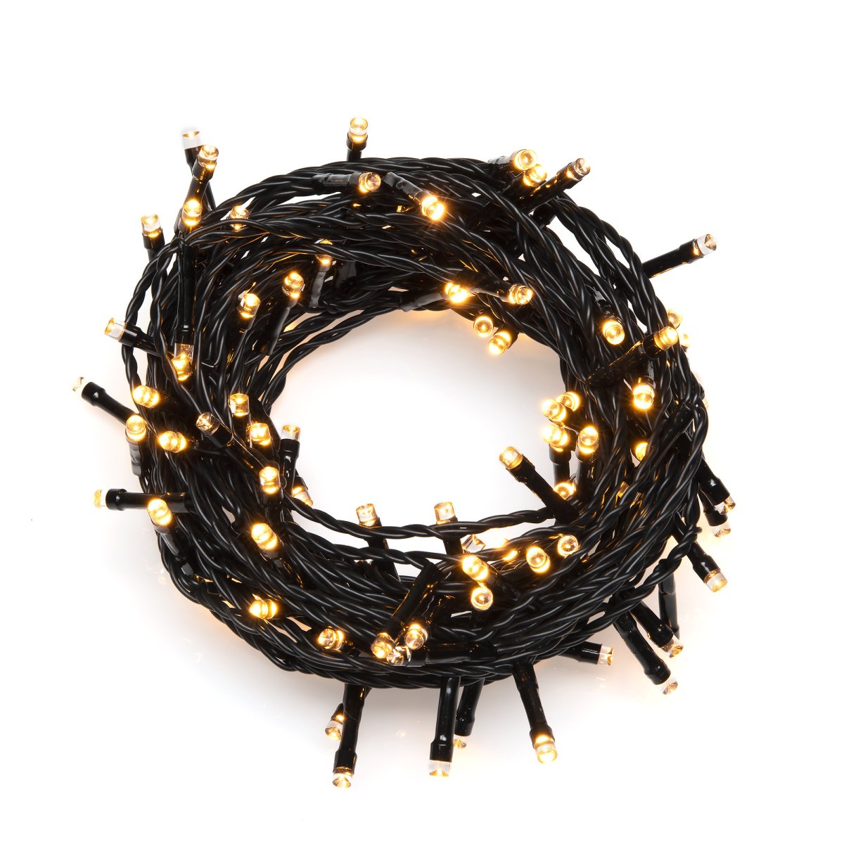 Guirlande lumineuse 100 LED ambre 15m Vert De Konstsmide - Chaque LED, d'une intensité lumineuse d'environ 5 lumens, est espacée de 10 cm le long des 10 mètres de la guirlande.