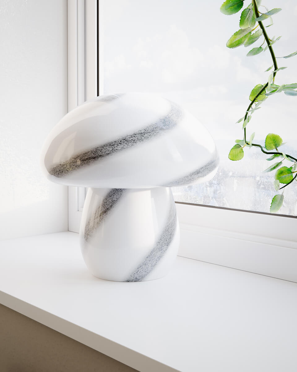 Mira Mushroom 30cm Blanc/noir lampe de table De By Rydéns - La lampe n'est pas seulement une source de lumi&egrave;re fonctionnelle mais aussi un d&eacute;tail artistique qui met en valeur votre int&eacute;rieur avec son design inspir&eacute; de la nature et sa qualit&eacute; artisanale.