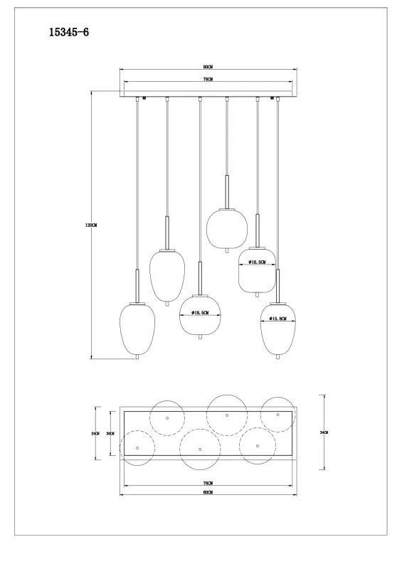 Blacky 80cm Noir suspension De Globo Lighting - Lampan &auml;r tillverkad av svart metall och best&aring;r av sex r&ouml;kf&auml;rgade glasglober i olika former, var och en upph&auml;ngda i svarta kablar fr&aring;n taket.