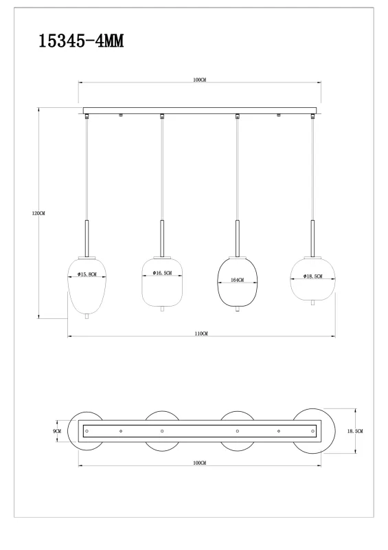 Blacky 110cm Laiton suspension De Globo Lighting - Blacky takpendel &auml;r perfekt att placera &ouml;ver ett matbord och ger en j&auml;mn och behaglig belysning.