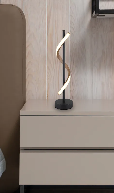 Watkins 50cm Noir lampe de table De Globo Lighting - Sk&auml;rmen i aluminium med tr&auml;look och opal plast ger en mjuk och j&auml;mn ljusspridning f&ouml;r en behaglig atmosf&auml;r.