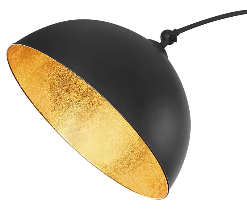 Gottfried Noir lampadaire De Globo Lighting - Den mattsvarta basen och lampsk&auml;rmen skapar en stilren och tidl&ouml;s look, medan insidan i guldblad ger en varm och elegant ljuseffekt.