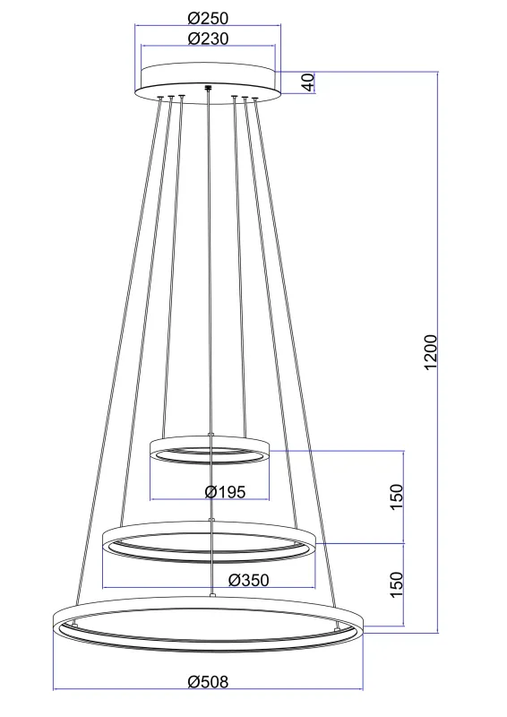 Ralph Ø50 Noir suspension De Globo Lighting - Designad med tre ringar och en h&ouml;jd p&aring; 120 cm, ger den ett unikt och stilrent uttryck.