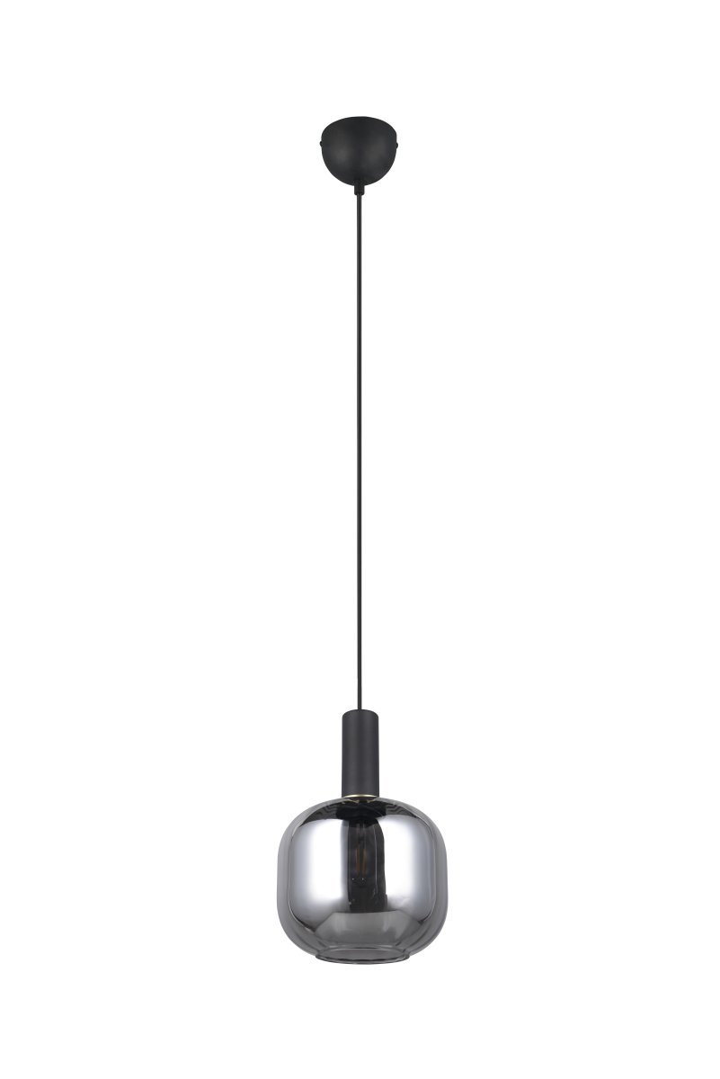 Diva Ø20 Gris fumé suspension De Trio Lighting - Son abat-jour en verre gris fumé, aux délicates nervures, diffuse une lumière douce et agréable, créant une ambiance chaleureuse.