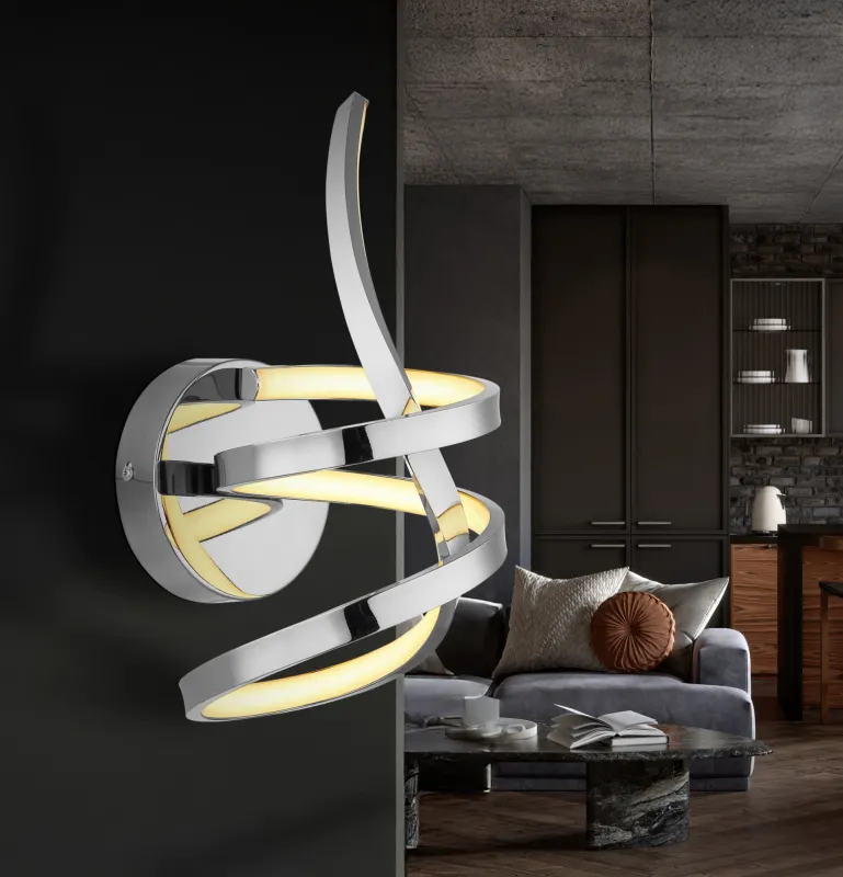 Iduna Ø35 Chrome applique murale De Globo Lighting - Iduna &auml;r en v&auml;gglampa som imponerar med sin unika design, d&auml;r den eleganta b&ouml;jda formen och den stilfulla knuten i mitten skapar en modern estetik.