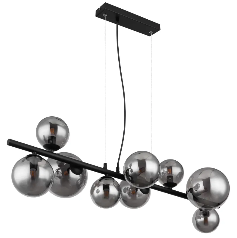 Riha 87cm Couleur fumée suspension De Globo Lighting - Lampan &auml;r av mattsvart metall och ger ditt hem en lyxig och inbjudande atmosf&auml;r.