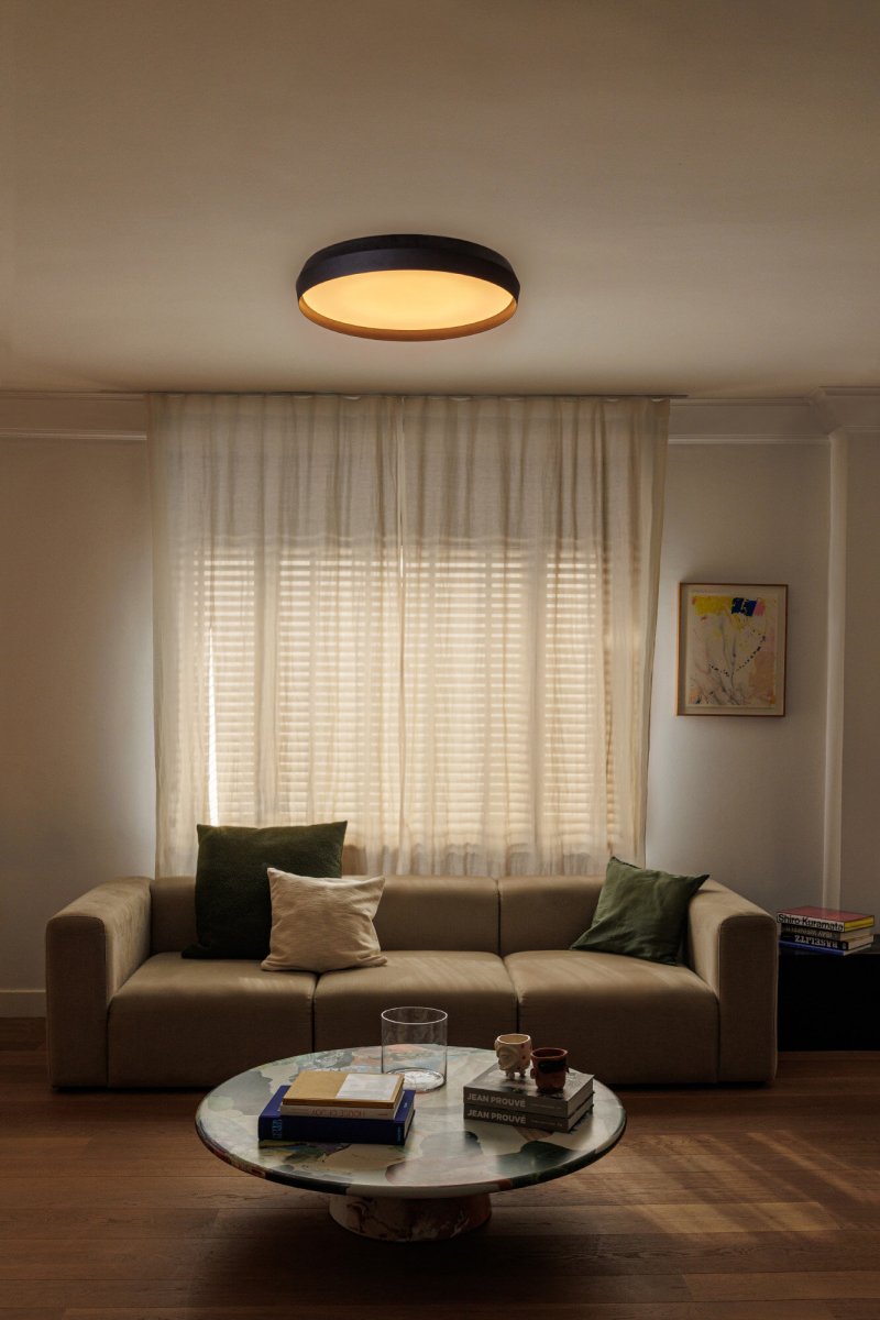 Shoku Ø60 Noir plafonnier De Faro Barcelona - Sa finition noire et son design sophistiqu&eacute; font de Shoku un choix &eacute;l&eacute;gant pour les environnements modernes.