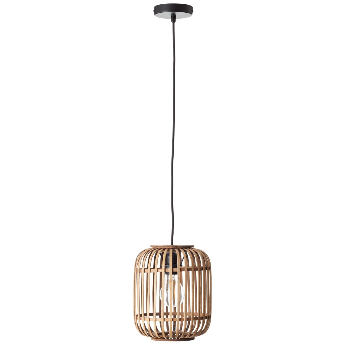 Woodrow Ø22 Nature suspension De Brilliant - Fabriquée à partir de bambou renouvelable et écologique, cette lampe crée une atmosphère chaleureuse dans la pièce, qu'elle soit placée au-dessus du canapé ou de la table à manger.