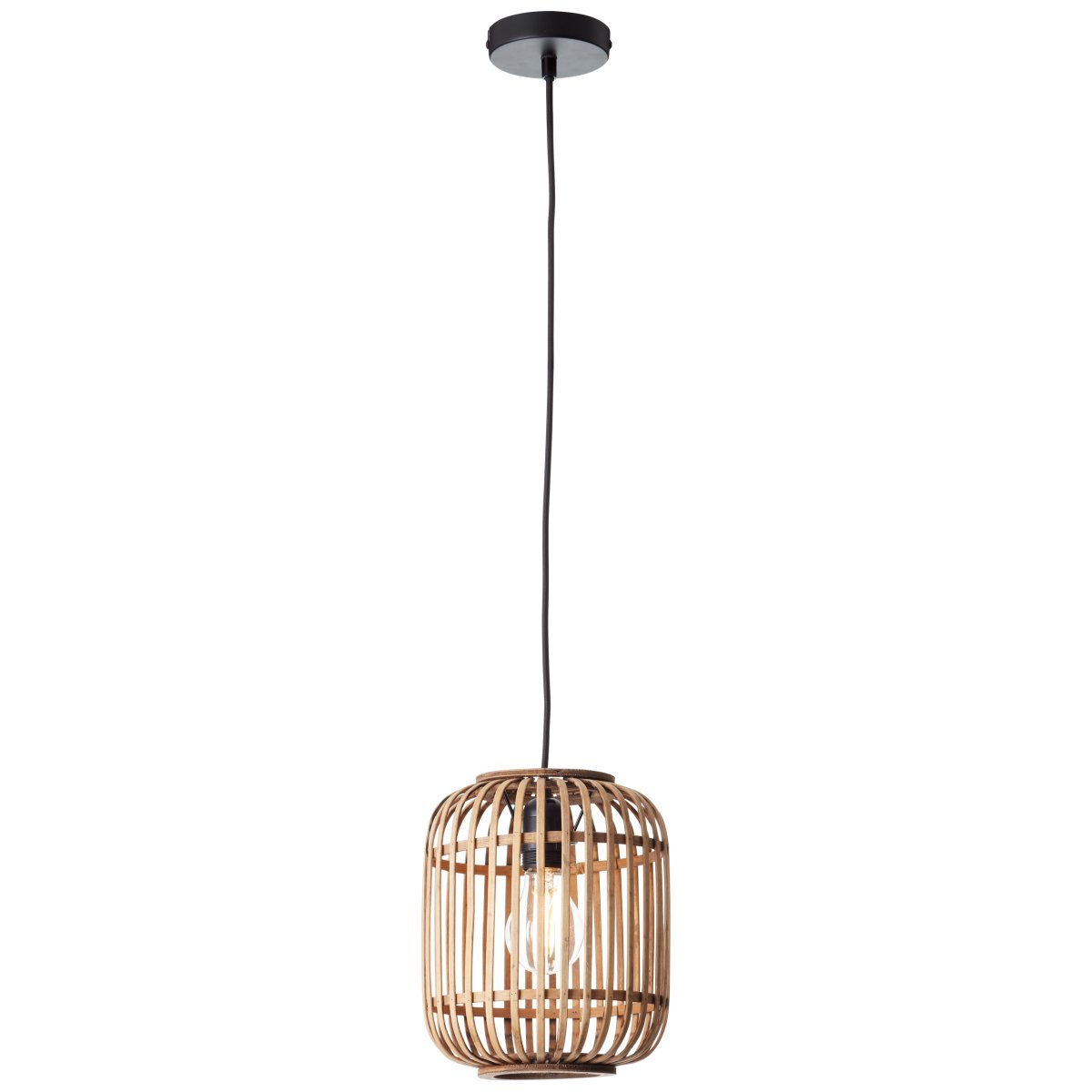 Woodrow Ø22 Nature suspension De Brilliant - Fabriquée à partir de bambou renouvelable et écologique, cette lampe crée une atmosphère chaleureuse dans la pièce, qu'elle soit placée au-dessus du canapé ou de la table à manger.