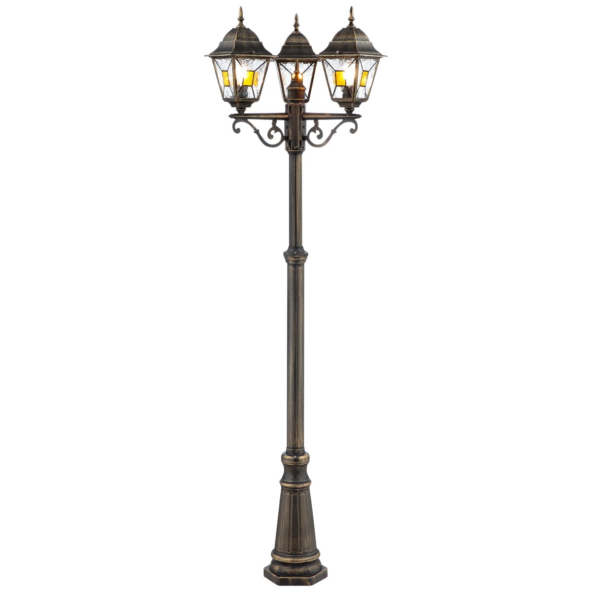 Janel 225cm Noir antique lampadaire De Brilliant - Avec son design classique et ses trois points lumineux, il est fabriqu&eacute; en m&eacute;tal robuste et peut r&eacute;sister &agrave; toutes les conditions m&eacute;t&eacute;orologiques.