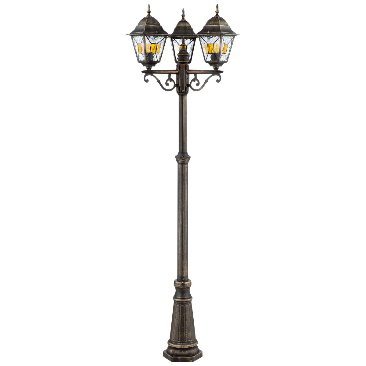 Janel 225cm Noir antique lampadaire De Brilliant - Avec son design classique et ses trois points lumineux, il est fabriqu&eacute; en m&eacute;tal robuste et peut r&eacute;sister &agrave; toutes les conditions m&eacute;t&eacute;orologiques.