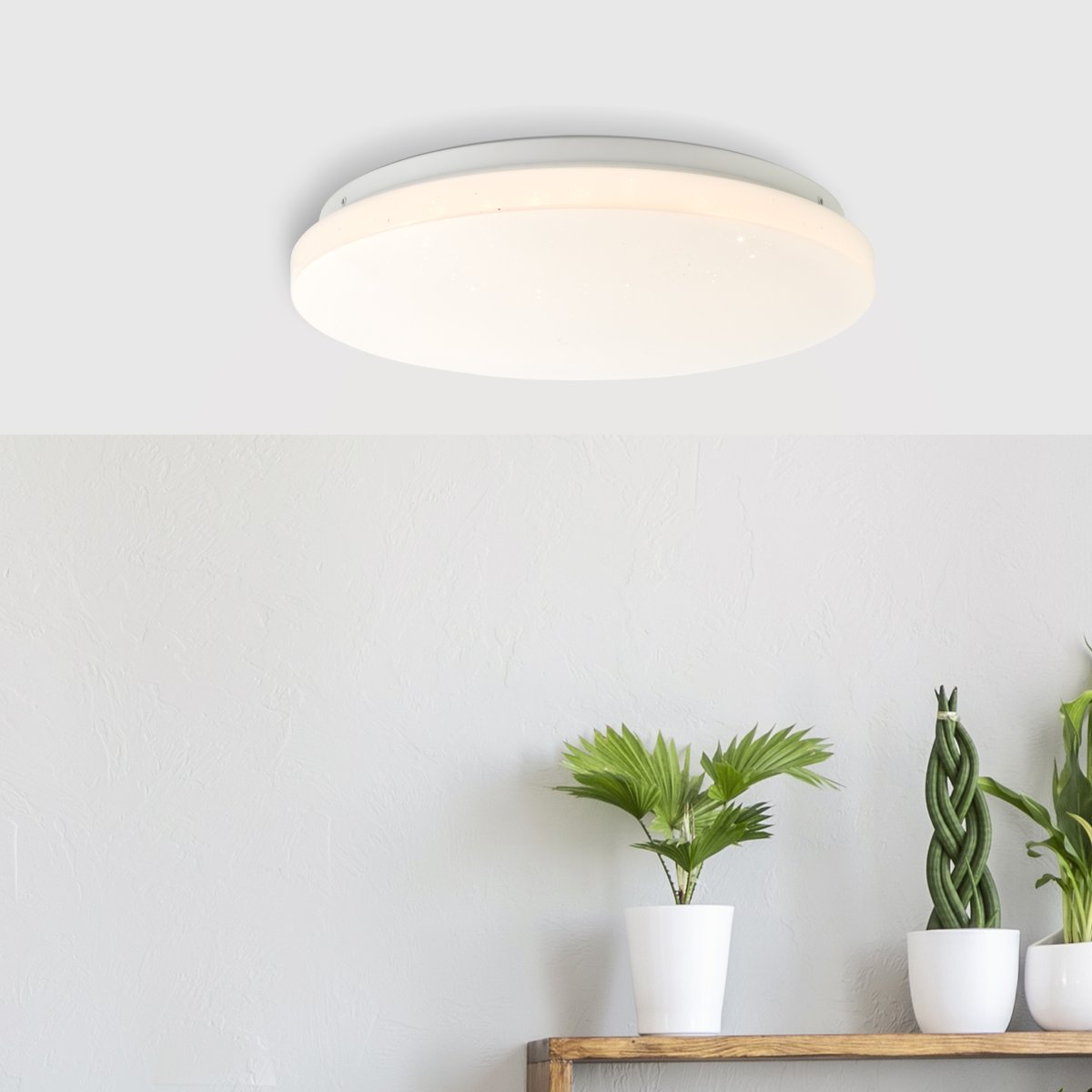 Farica Starry Ø30 Blanc chaud plafonnier De Brilliant - La lampe pr&eacute;sente un effet ciel &eacute;toil&eacute;, avec de petits points transparents sur l'abat-jour ressemblant &agrave; des &eacute;toiles brillantes, ce qui la rend id&eacute;ale pour les chambres et les chambres d'enfants.