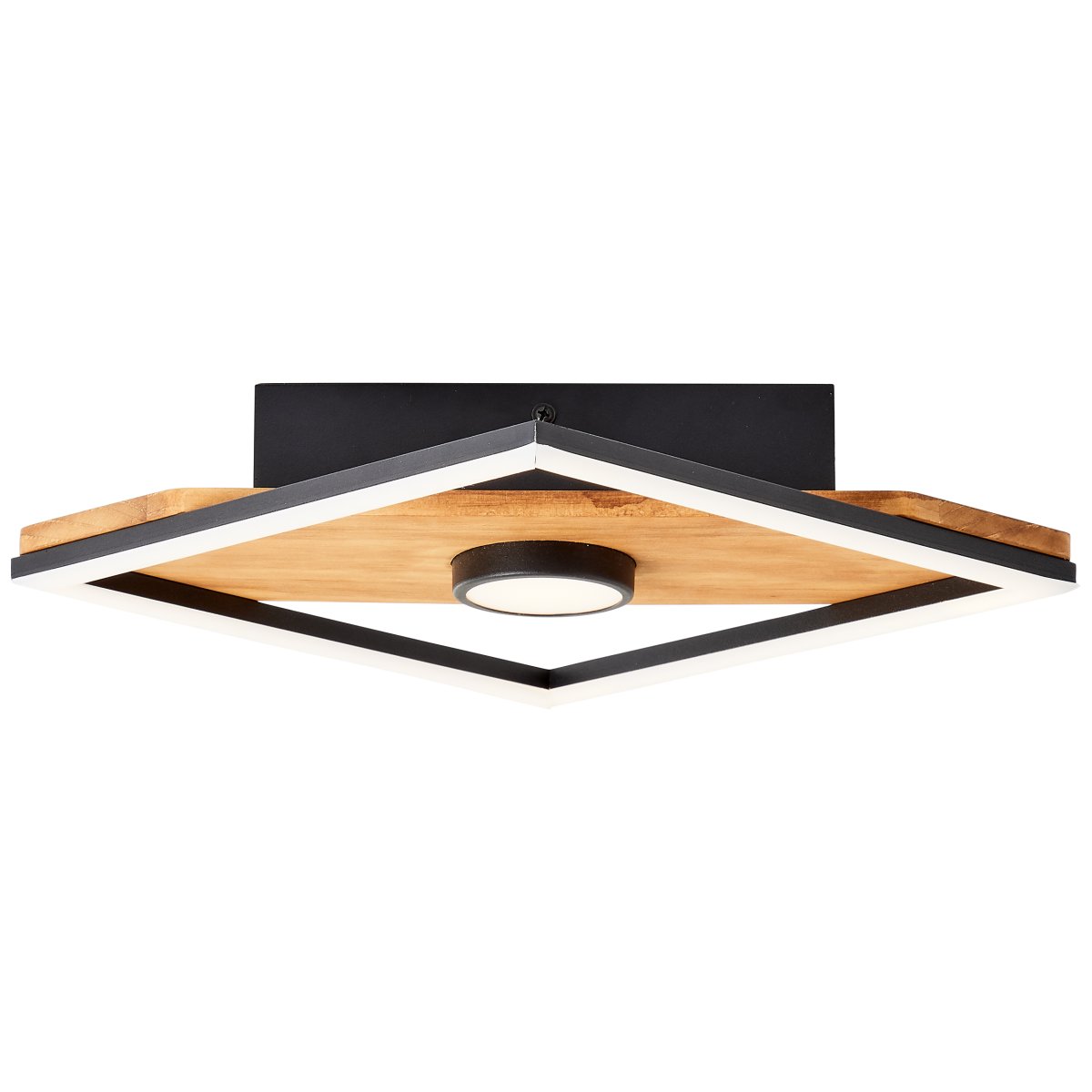 Woodbridge 25cm Bois plafonnier De Brilliant - La lampe combine du m&eacute;tal noir mat avec des d&eacute;tails en bois pour cr&eacute;er une atmosph&egrave;re chaleureuse et naturelle.