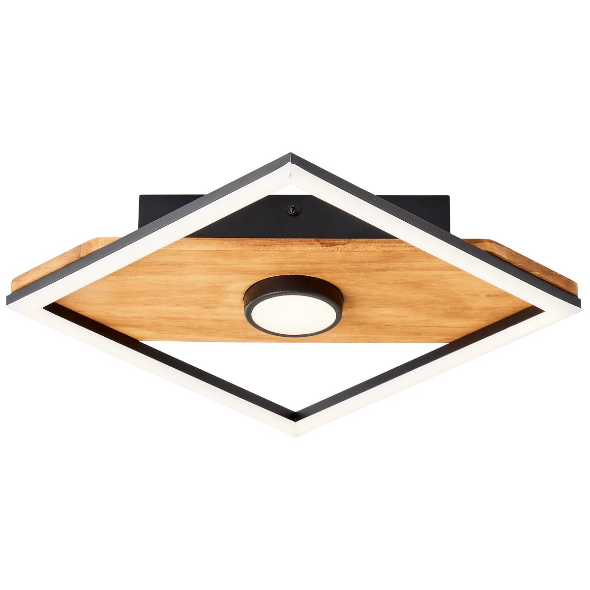 Woodbridge 25cm Bois plafonnier De Brilliant - La lampe combine du m&eacute;tal noir mat avec des d&eacute;tails en bois pour cr&eacute;er une atmosph&egrave;re chaleureuse et naturelle.