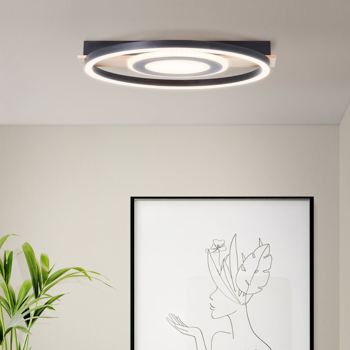Maureen 40cm Noir plafonnier De Brilliant - Avec une technologie LED &eacute;conome en &eacute;nergie et une luminosit&eacute; de 2900 lumens, il est suffisamment lumineux pour servir de seule source de lumi&egrave;re dans les pi&egrave;ces de taille moyenne.