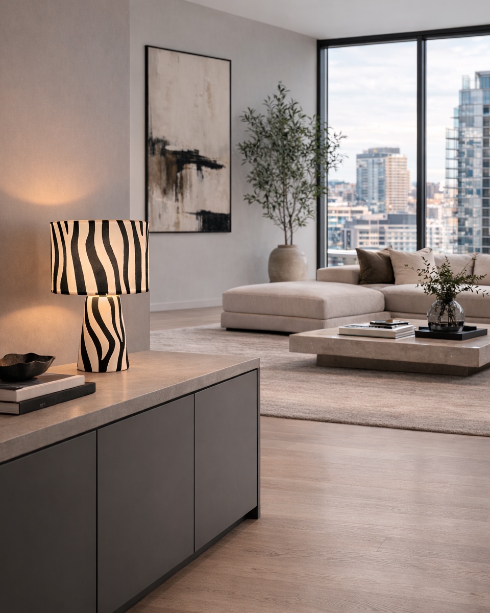 Zany 43cm Noir et blanc lampe de table De By Rydéns - La lampe est fournie avec un c&acirc;ble en plastique noir de 2 m&egrave;tres de long, un interrupteur et une prise.