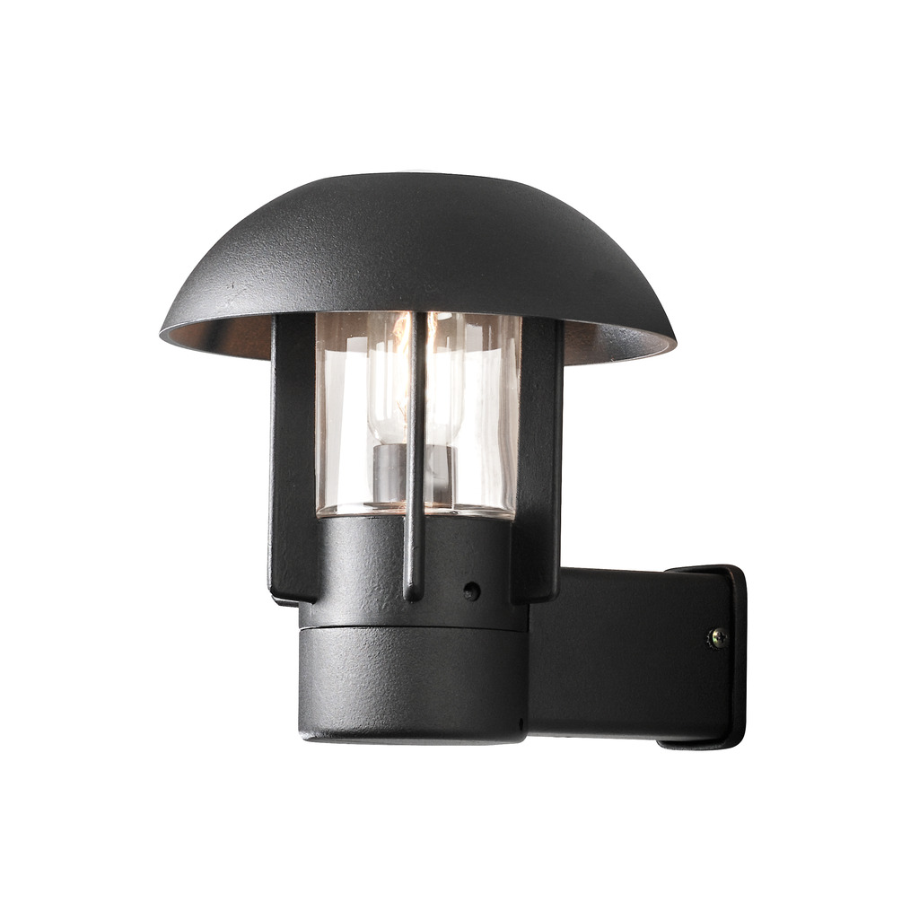 Heimdal Noir lampe d’extérieur De Konstsmide - Le design minimaliste de la lampe avec des détails en verre transparent ajoute une touche industrielle et s'intègre parfaitement aux façades modernes et classiques.