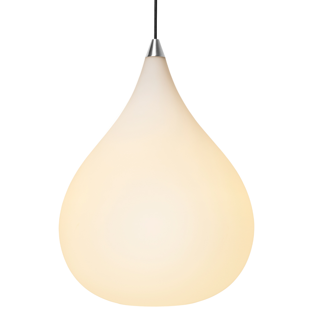 Drops Ø38 Blanc suspension De Halo Design - L'abat-jour en verre opale soufflé à la bouche crée une fine diffusion de la lumière et, en combinaison avec les détails en aluminium brossé, la lampe contribue à une belle atmosphère dans la pièce.
