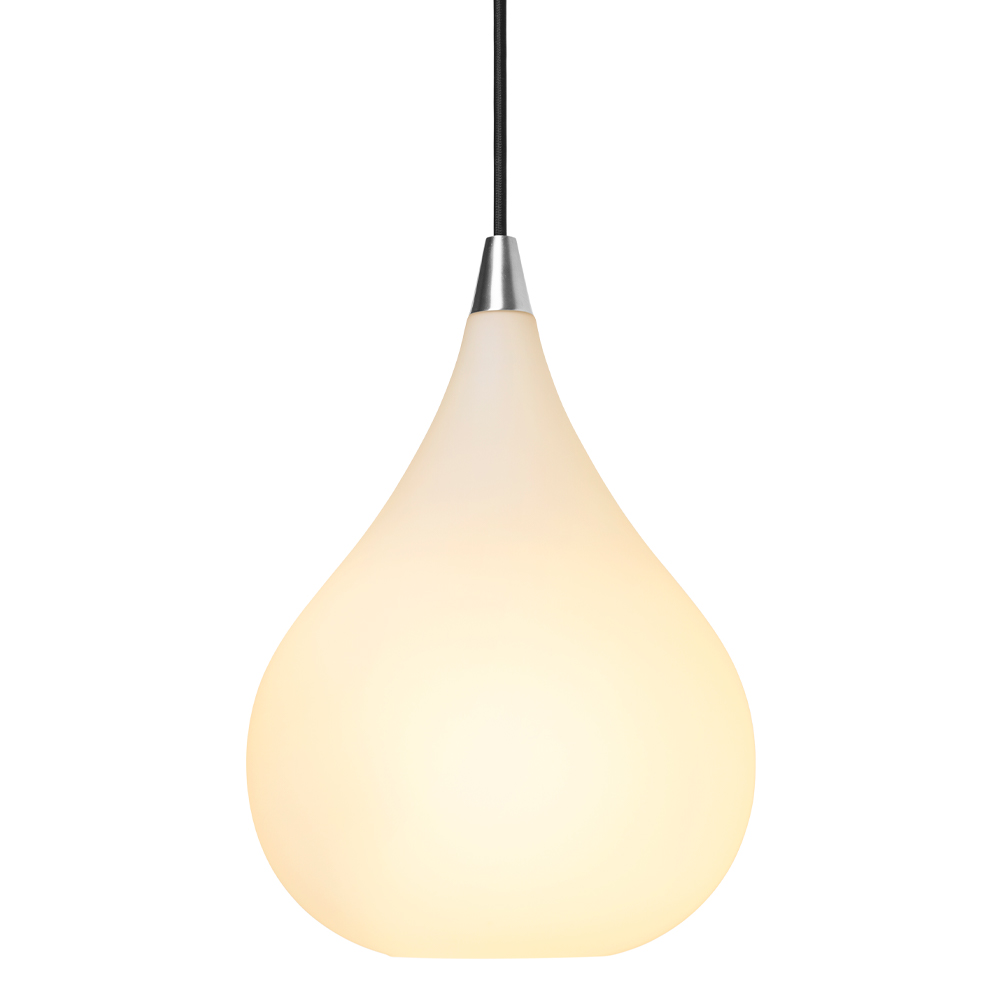 Drops Ø23 Blanc suspension De Halo Design - L'abat-jour en verre opale soufflé à la bouche crée une fine diffusion de la lumière et, en combinaison avec les détails en aluminium brossé, la lampe contribue à une belle atmosphère dans la pièce.