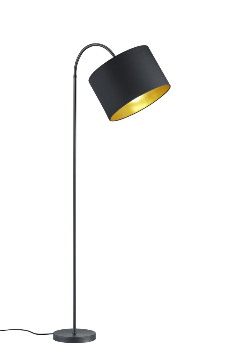 Hostel Noir lampadaire De Trio Lighting - Avec une hauteur allant jusqu'à 156 cm, la combinaison noir et or est à la fois élégante et noble, un accroche-regard particulier avec un superbe effet d'éclairage.