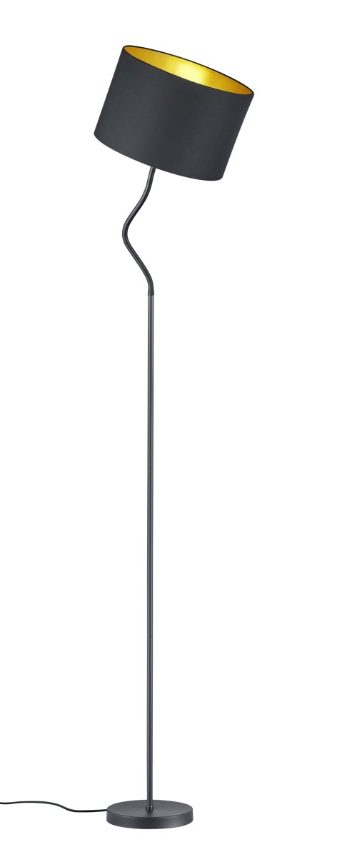 Hostel Noir lampadaire De Trio Lighting - Avec une hauteur allant jusqu'à 156 cm, la combinaison noir et or est à la fois élégante et noble, un accroche-regard particulier avec un superbe effet d'éclairage.