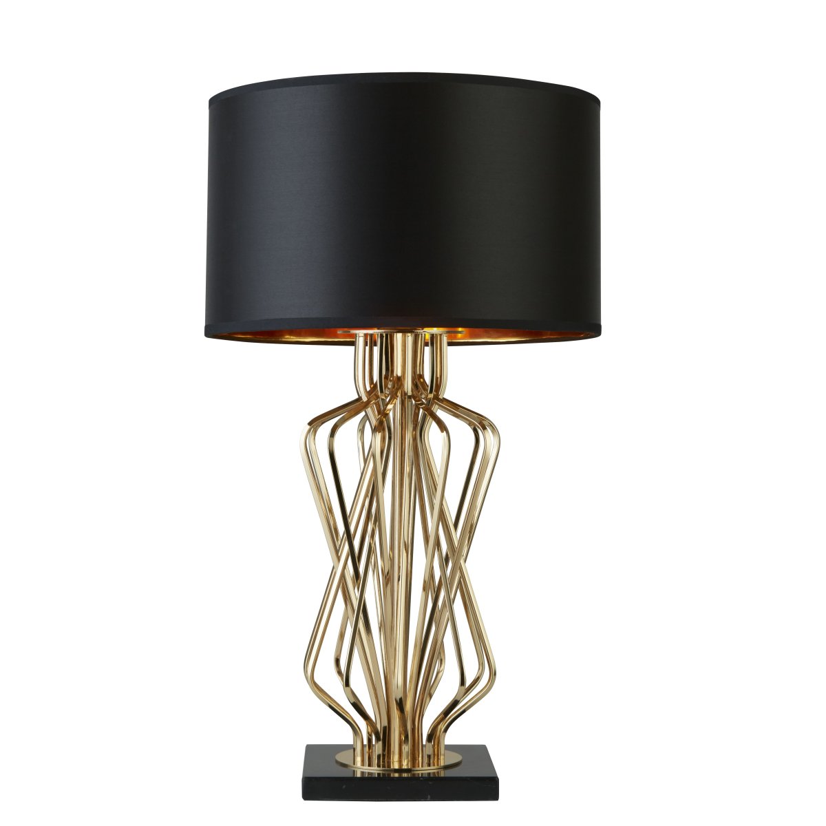 Ethan 72cm Or lampe de table De Searchlight - Le design sculptural donne à la lampe une expression artistique, tandis que l'abat-jour noir avec un intérieur doré diffuse une lumière chaude et douce.