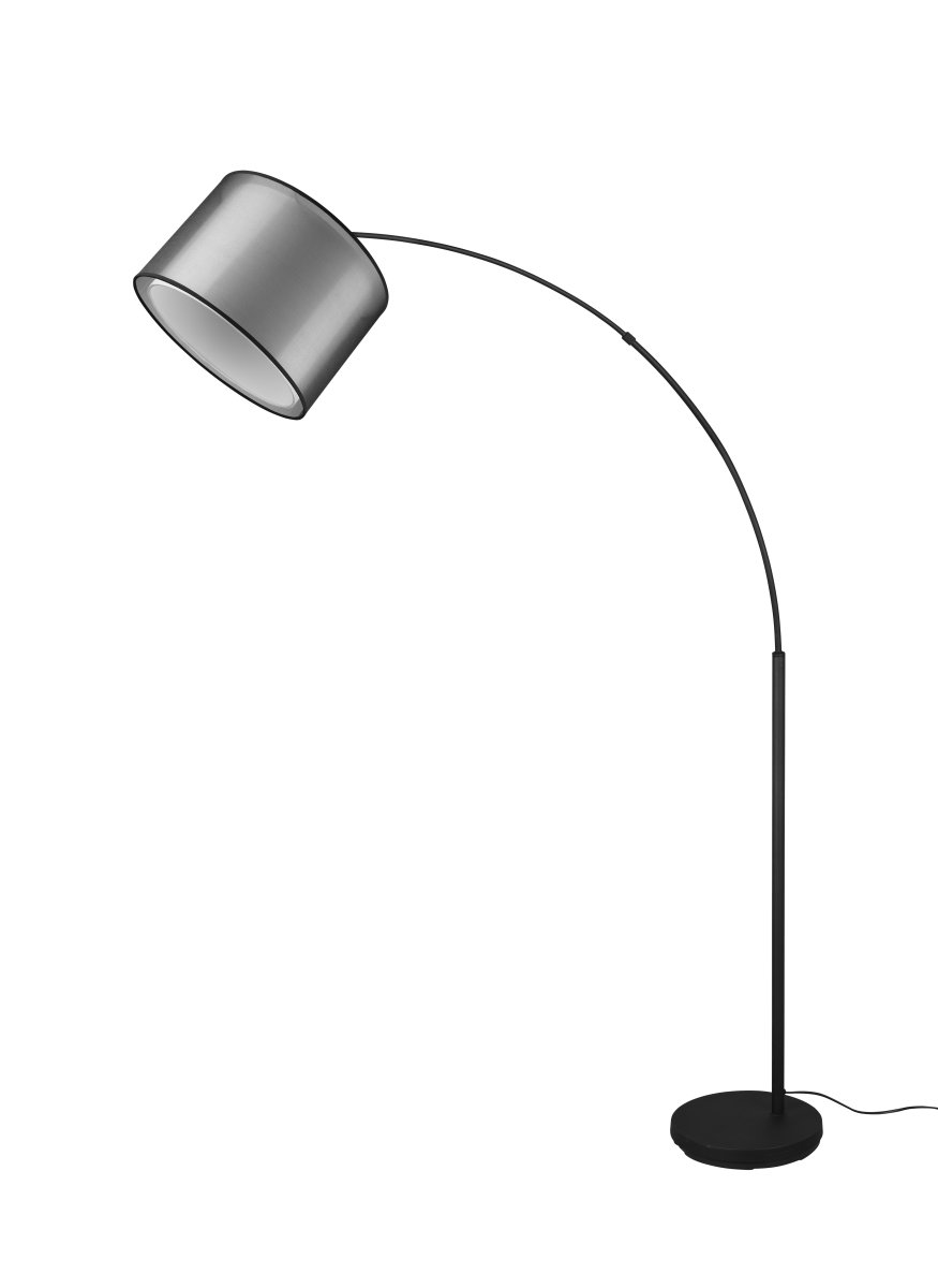 Burton Noir lampadaire De Trio Lighting - La combinaison moderne d'un abat-jour intérieur en tissu blanc et d'un abat-jour extérieur en plastique noir transparent semble à la fois individuelle et rafraîchissante et peut être intégrée dans les espaces de vie modernes.