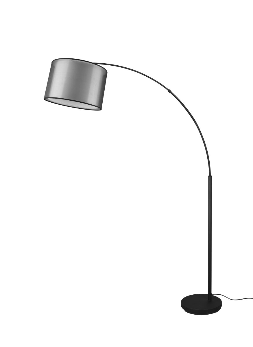Burton Noir lampadaire De Trio Lighting - La combinaison moderne d'un abat-jour intérieur en tissu blanc et d'un abat-jour extérieur en plastique noir transparent semble à la fois individuelle et rafraîchissante et peut être intégrée dans les espaces de vie modernes.