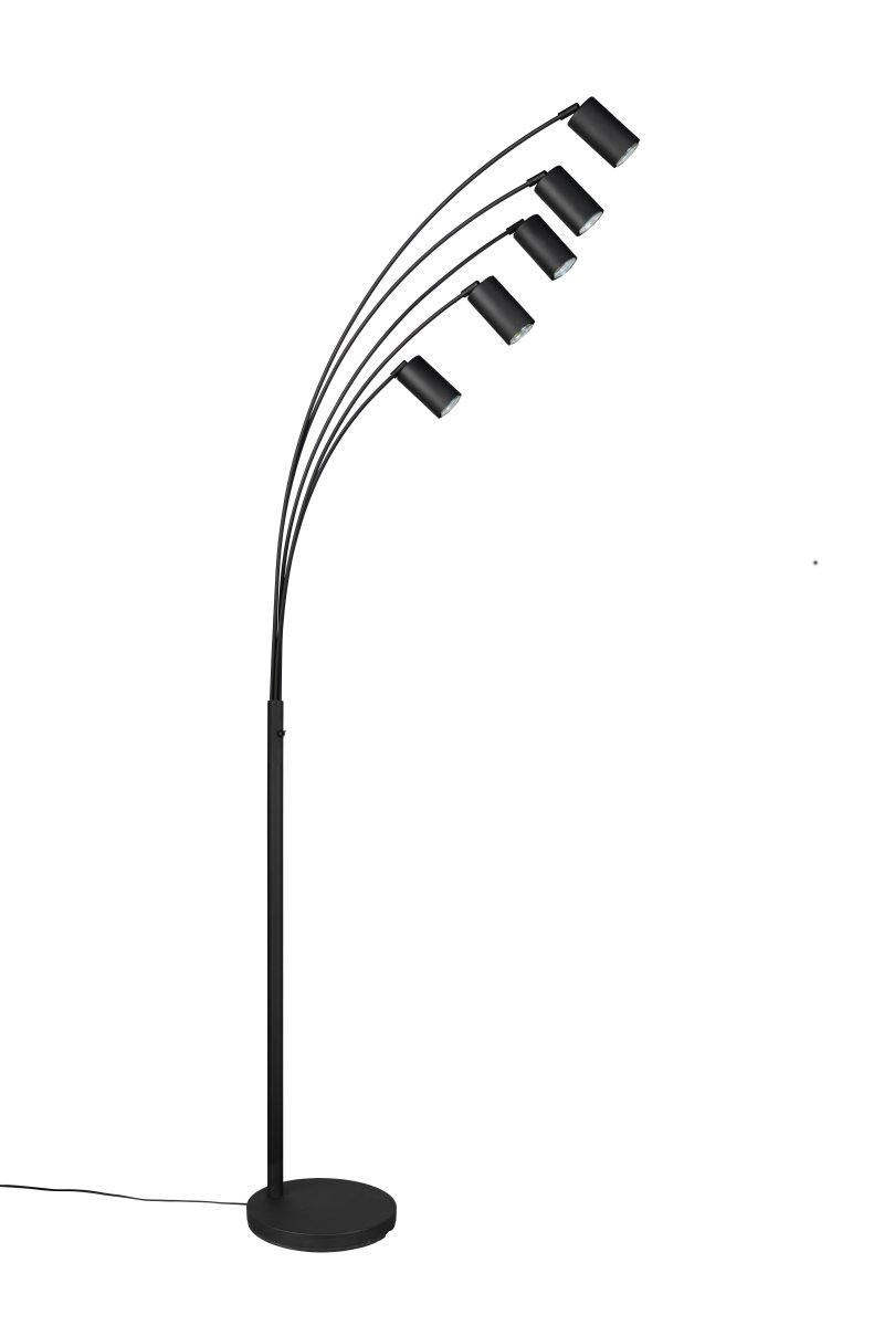 Marley Noir lampadaire De Trio Lighting - Les cinq têtes de lampe mobiles peuvent être alignées librement et fournissent ainsi une lumière optimale, que la lampe soit utilisée comme lampe de lecture sur le canapé ou comme source de lumière dans le couloir.