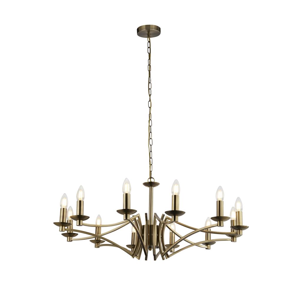 Ascot Ø88 Laiton antique suspension De Searchlight - Avec un diamètre généreux de 88 cm et un total de 12 douilles, il offre un éclairage puissant et homogène.