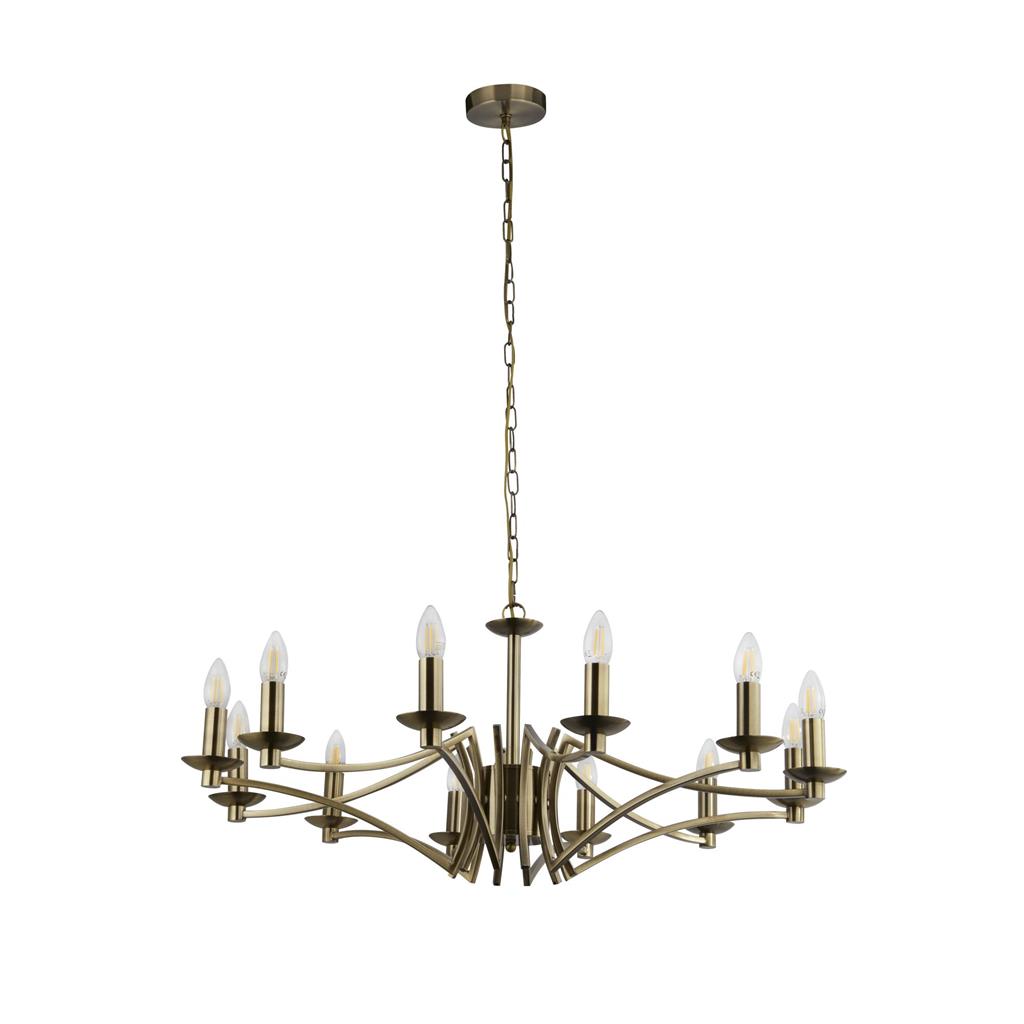 Ascot Ø88 Laiton antique suspension De Searchlight - Avec un diamètre généreux de 88 cm et un total de 12 douilles, il offre un éclairage puissant et homogène.