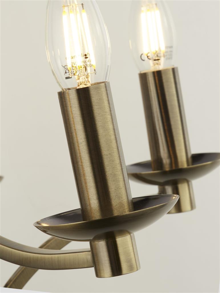 Ascot Ø88 Laiton antique suspension De Searchlight - Avec un diamètre généreux de 88 cm et un total de 12 douilles, il offre un éclairage puissant et homogène.